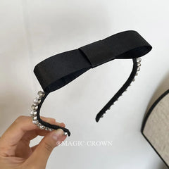 Hot Sale Women's Black Bowknot Rhinestone Headbands Graceful Fashion Wholesale Stock Hair Accessories for Daily Use