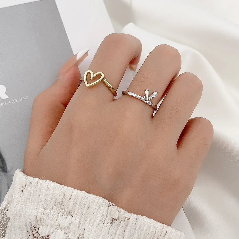 Women's Heart-shaped Rings Set Simple Love Style Fashion Sweet Cute Rings Minimalist Jewelry Accessories Wholesale Hot Selling