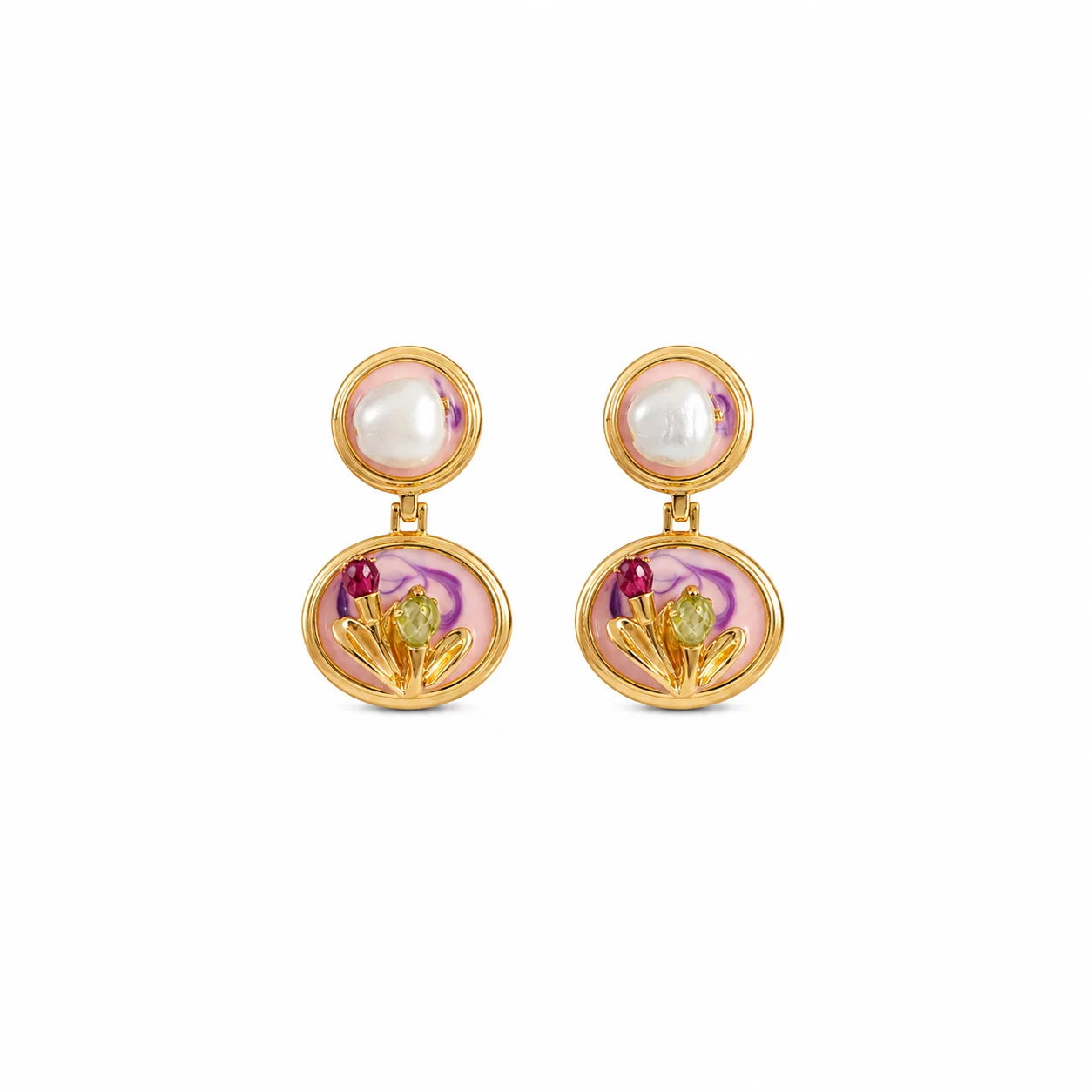 Female Freshwater Pearl S925 Silver 18k Gold-plated Hand-Drawn Artistic Painted Drip Glaze Earring in Stock Jewelry for Causal