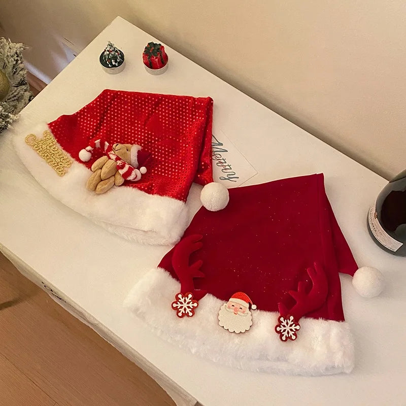 Female Christmas Festival Celebration Solid Color Large Fashion Classic Animals White Red Warm in Stock Christmas Hat Accessory