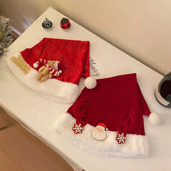 Female Christmas Festival Celebration Solid Color Large Fashion Classic Animals White Red Warm in Stock Christmas Hat Accessory