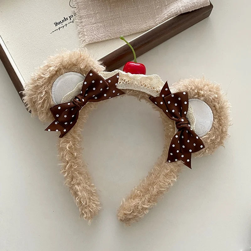 Fashion Animals Bear Sweet Bowknot Head Band for Girls Trendy Fluffy Hair Band for Women Ladies Hair Accessories in Stock