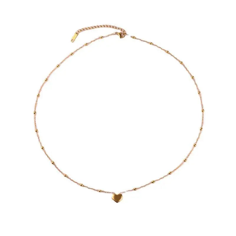 Fashion Heart Pendant Necklace Copper 18K Gold Plated Bead Chain Jewelry for Women Sweet Girl Retro Dainty Accessories Wholesale