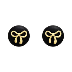 French Hepburn-style Round Stud Earrings Bowknot Black Retro Earrings Sweet Fashionable Elegant and High-end Ear Accessories