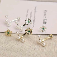 Ladies Imitation Pearl Bow Flower Decorative Small Drop Earring Fashion Elegant Glamorous High Quality Daily Jewelry Accessories