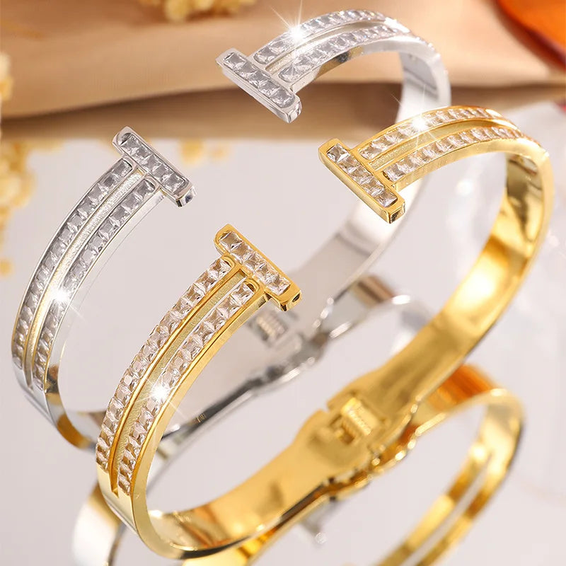 Fashion Elegant Fine Glitter Bangles Titanium Steel Minimalist Trendy Jewelry for Women Ladies Bracelets Accessories Wholesale