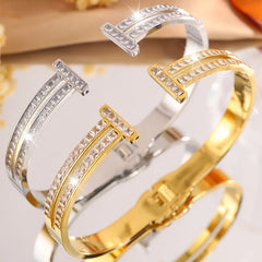 Fashion Elegant Fine Glitter Bangles Titanium Steel Minimalist Trendy Jewelry for Women Ladies Bracelets Accessories Wholesale