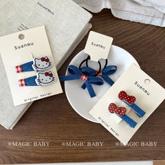 Kids Blue Bowknot Cat Small Scrunchies Hairpins Chic Fashion Cute in Stock Hair Ties Alligator Clips Set Accessories for Girls