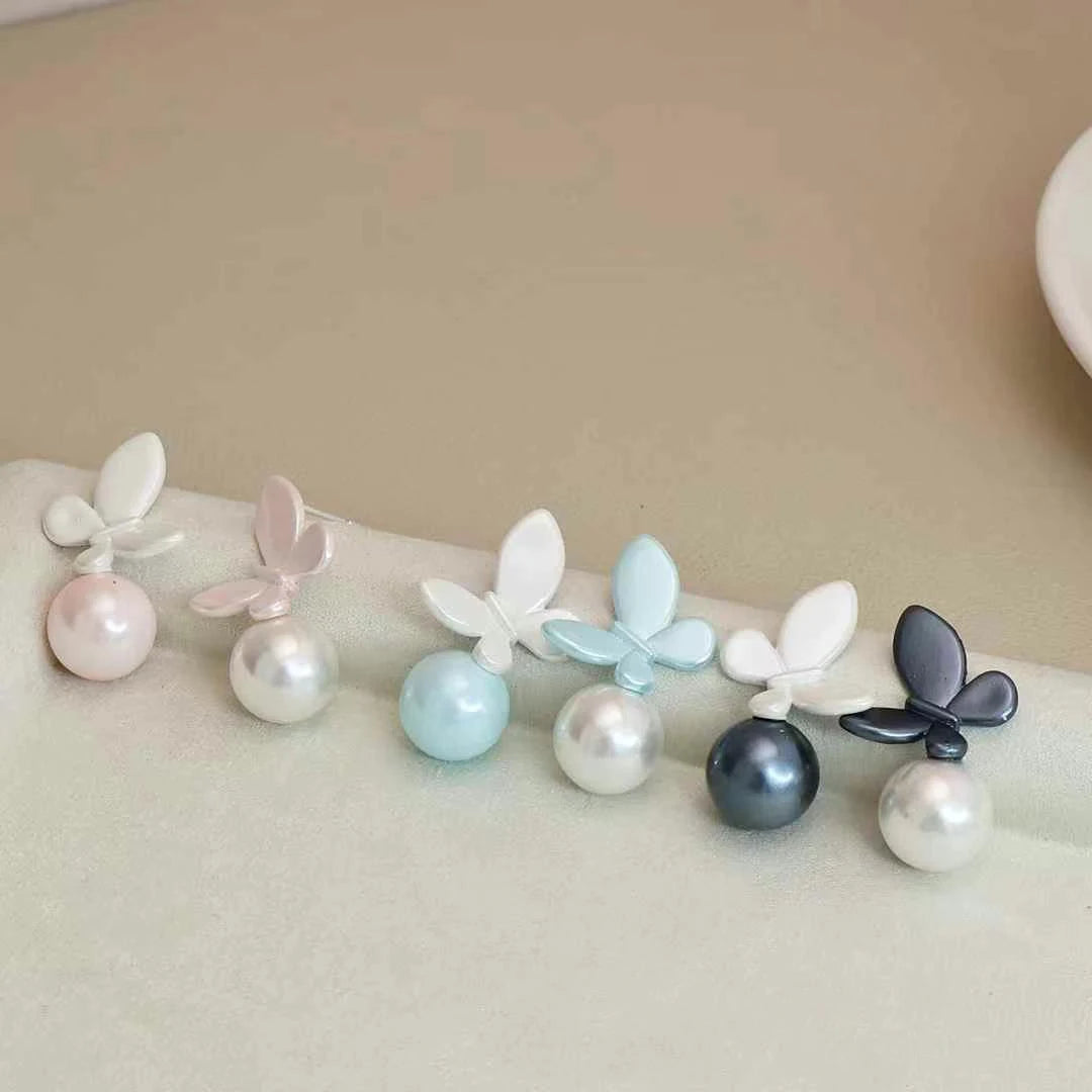 Women Butterfly Imitation Pearl Shape Small Drop Earring Fashion Luxurious Latest High Quality Bulk Jewelry Accessory for Daily