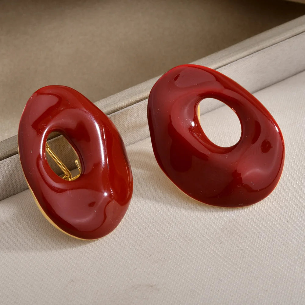 2026 New Irregular Red Stud Earrings Retro Niche Design High-end Wine-red Earrings Elegant Style Earrings Ear Jewelry for Women