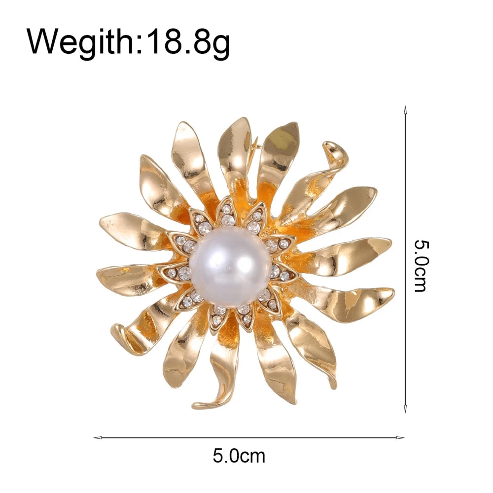 Fashion Glitter Sweet Flowers Floral Sparking Brooches for Girls Imitation Pearl Pins Jewelry for Women Ladies Accessories