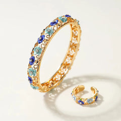 Fashion Vintage Charms Elegant Bangles Charms Rings for Girls Dainty Flowers Graceful Jewelry Sets for Women Ladies Accessories