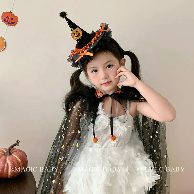 Halloween Cape for Kids Glossy Shiny Children Costume Cloak Spooky Party Wear Pumpkin Festival Gift Trick or Treat Accessory