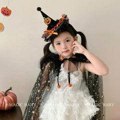 Halloween Cape for Kids Glossy Shiny Children Costume Cloak Spooky Party Wear Pumpkin Festival Gift Trick or Treat Accessory