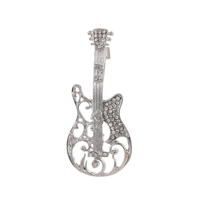 Fashion Guitar Glitter Sparking New Design Brooches for Girls Trendy Stylish Pins Jewelry for Women Ladies Accessories Hot Sale