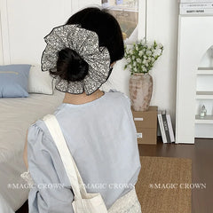 Women's Elegant Fabric Hair Ties Large Scrunchy Double-Layer High Elastic Fashionable Vintage Sweet for Everyday Office Use Hair
