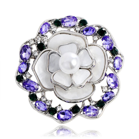 Fashion Camellia Flowers Floral Vintage Glitter Brooches for Girls Sweet Elegant Jewelry Pins for Women Ladies Accessories