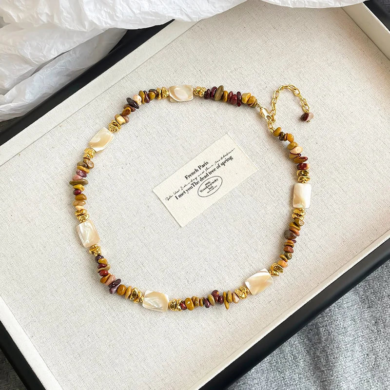 Fashion Abalone Shell Tiger Eye Stone Freshwater Pearl Necklaces for Girls Trendy Jewelry for Women Ladies Wholesale Bulk
