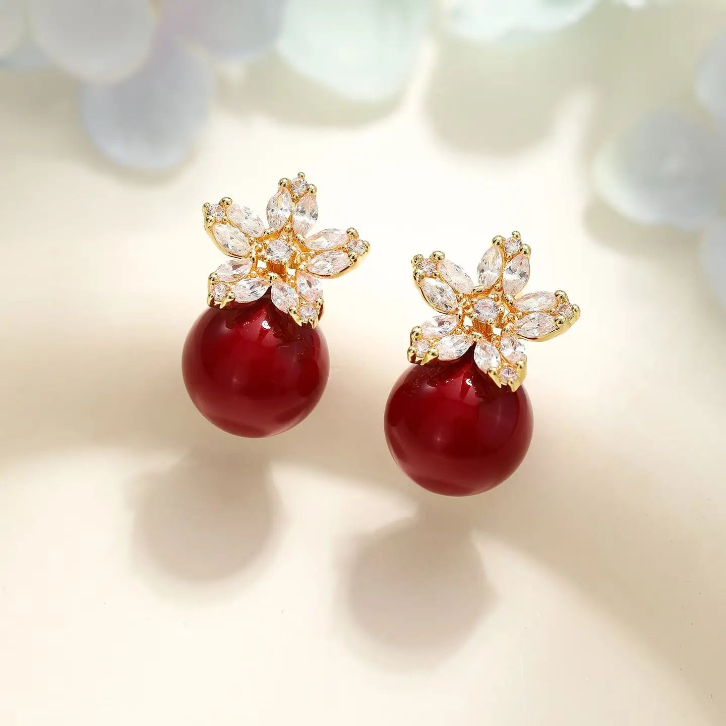 Elegant Sweet Flowers Solid Color Red Drop Earrings for Girls Dainty Minimalistic Jewelry for Women Ladies Accessories Chic