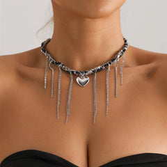 Fashion Heart Shaped Tassel Trendy Necklaces for Girls Trendy Sweet Dainty Glamorous Jewellry for Women Ladies Accessories