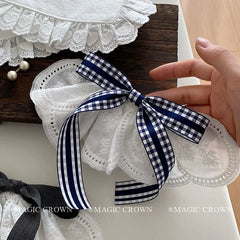 Bowknot Large Solid Color Plaid Hair Clips Grace Stylish New Design Handmade Hair Claws for Women Daily Street Use Accessories