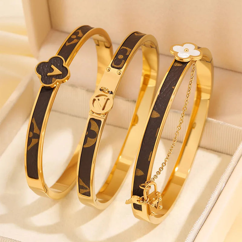 New Trendy Leather Bracelet with Chain Strips High-end Light Luxury Bangles Fashionable Jewelry Women's Accessories Wholesales