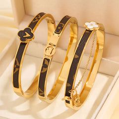 New Trendy Leather Bracelet with Chain Strips High-end Light Luxury Bangles Fashionable Jewelry Women's Accessories Wholesales