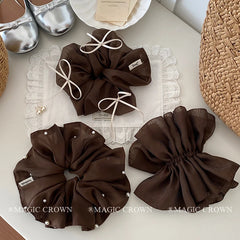 Women's Vintage Sweet Party-Style Hair Ties Accessory Female Multiple Large Thick Thin Ponytail Holder Imitation Pearl Bowknot