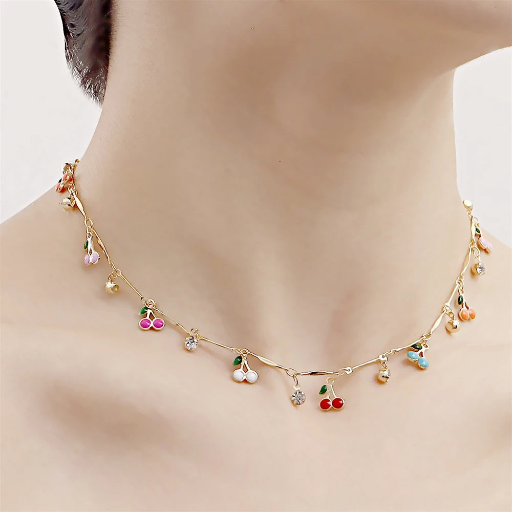 Fashion Simple Elegant Cherry Sweet Necklaces for Girls Kawaii Trendy Jewelry for Women Ladies Teenager Accessories Daily