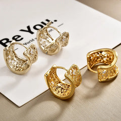 European and American Style Ear Buckle Copper Gold-plated Hollowed-out Zircon Hoop Earrings Light Luxury Retro Design Earrings