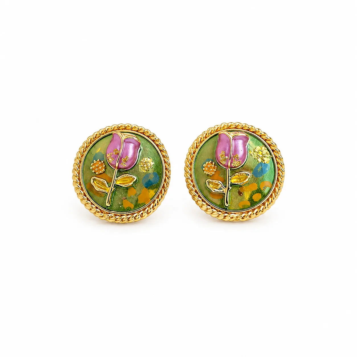 Women Vintage Flower S925 Silver 18k Gold-plated Copper Stud Earring Factory Price Trendy Hand-Painted Drip Glaze Jewelry