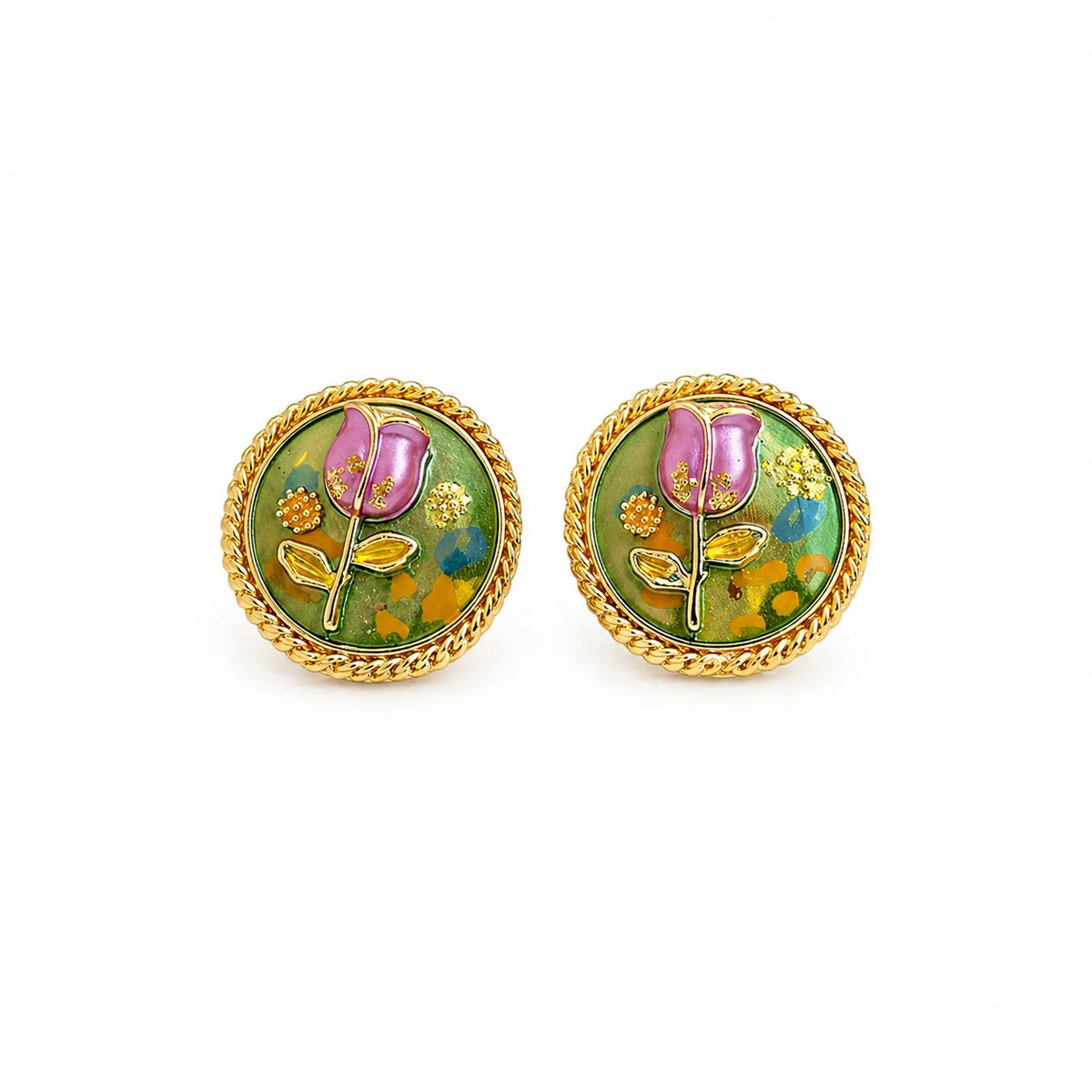 Women Vintage Flower S925 Silver 18k Gold-plated Copper Stud Earring Factory Price Trendy Hand-Painted Drip Glaze Jewelry