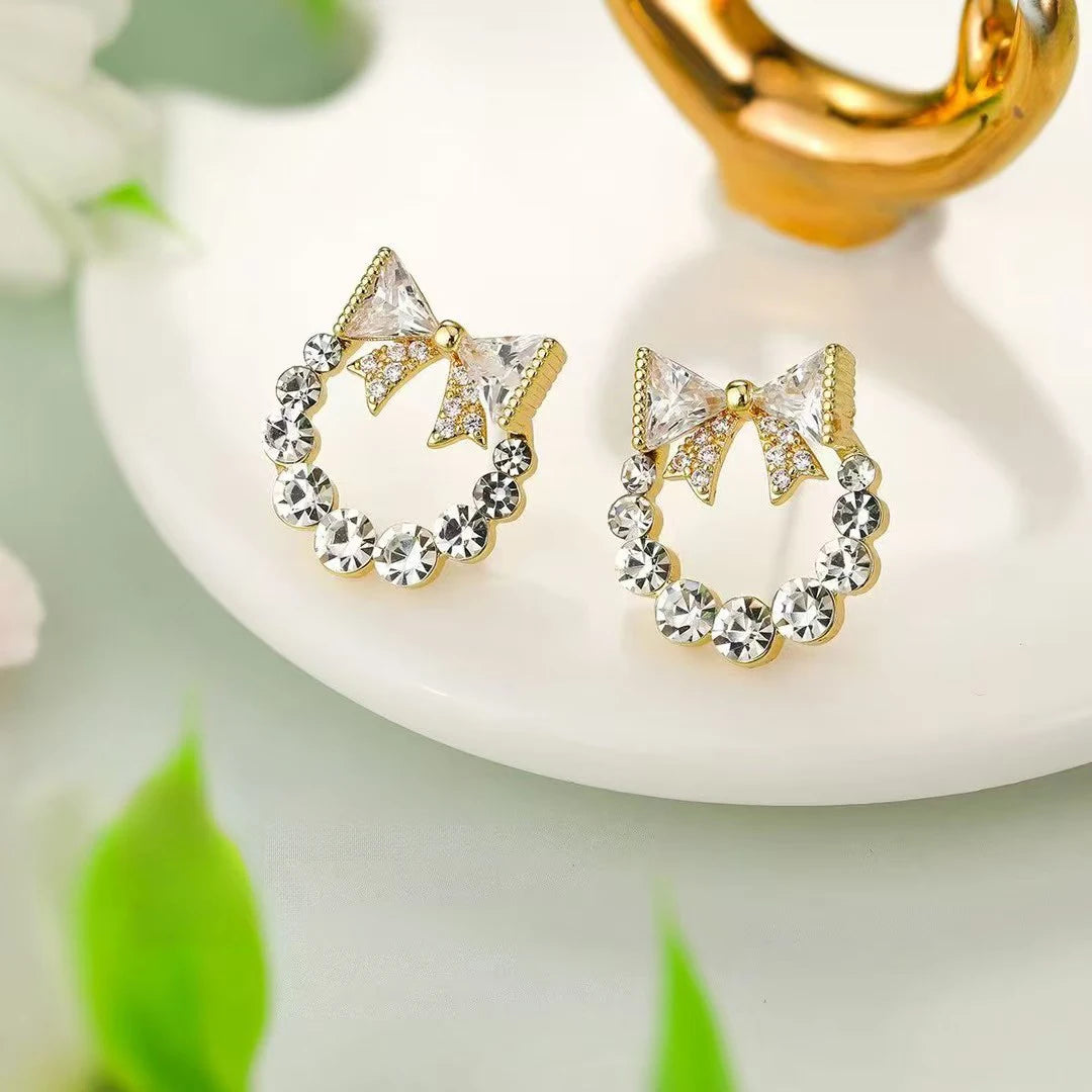 Girly Aesthetic Hot Sale New Design Bow Irregular Shape Small Mini Stud Earring Fashion Sparking Bulk Daily Jewelry Accessories