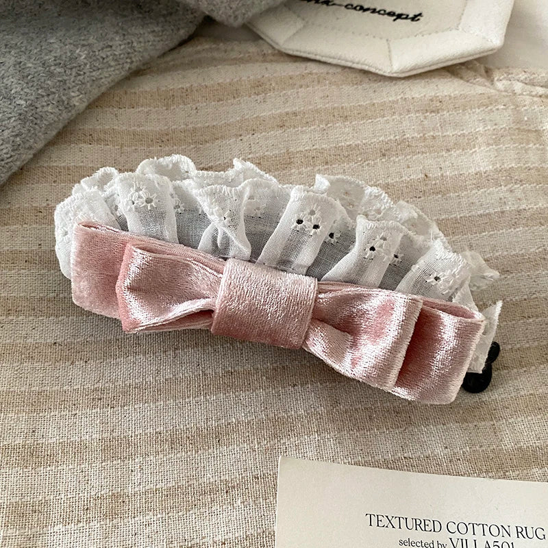 Fashion Bowknot Lace Velvet Durable Hair Clips for Girls Trendy Stylish Banana Clips for Women Ladies Hair Accessories Chic