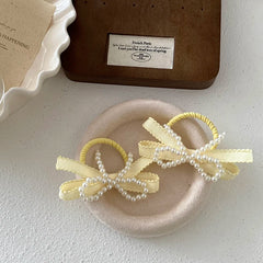 Girls Solid Color Imitation Pearl Bowknot Small Scrunchies Ponytail Holder Sweet Fashion in Stock Hair Ties Accessories for Kids