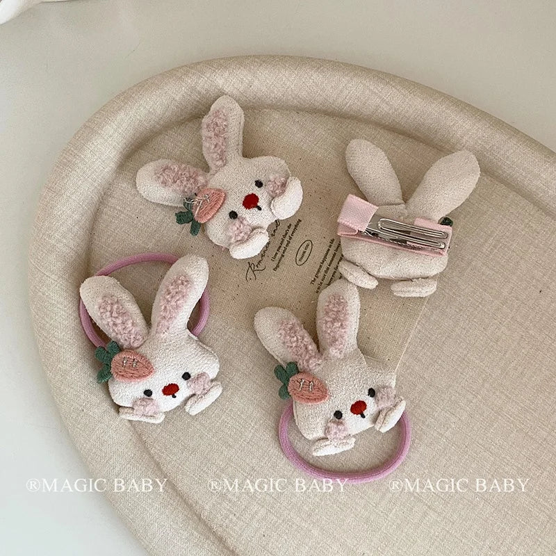 Cute Sweet Kawaii Animals Rabbit Scrunchies for Baby Girls Fashion High Elastic Hair Ties for Kids Children Hair Accessories