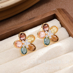 Female Colorful Cut Glass Rhinestone White Zircon S925 Silver Star Shape Stud Earring Fashion Vintage in Stock Daily Jewelry