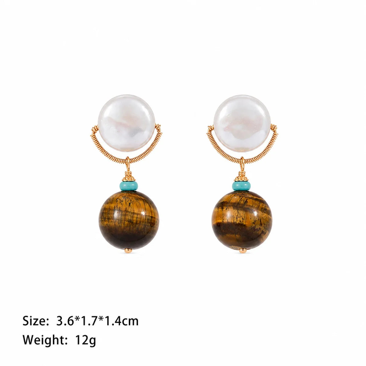 Fashion S925 Silver Baroque Pearl Tiger Eye Stone Turquoise Drop Earrings for Girls Vintage Jewelry for Women Ladies Wholesale