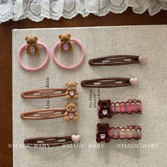 Cute Fashion Bear Heart Shaped Hair Clips for Baby Girls Sweet Glitter Stylish Snap Clips for Kids Children Hair Accessories
