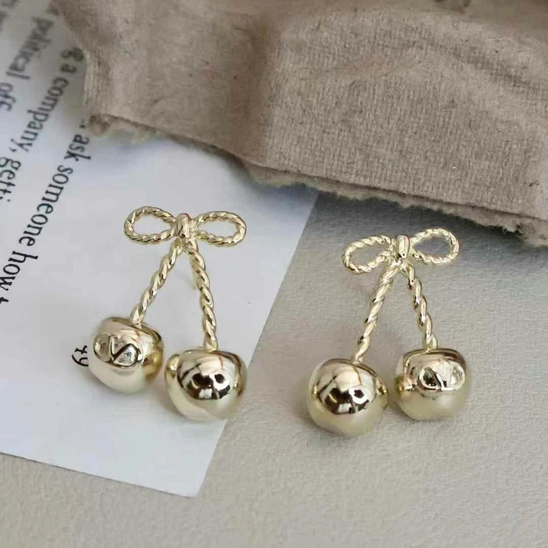 Sweet Cherry Fruit Simple Art Deco Drop Earrings for Girls Glitter Stunning Flower Floral Jewelry for Women Ladies Accessories