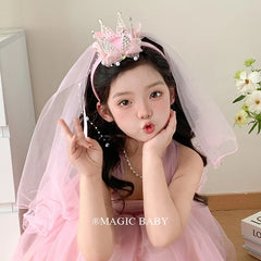 Luxurious Crown Tulle Headband for Girls Fashion Glitter Hair Accessory in Sweet Princess Style Baby Kids Hair Band
