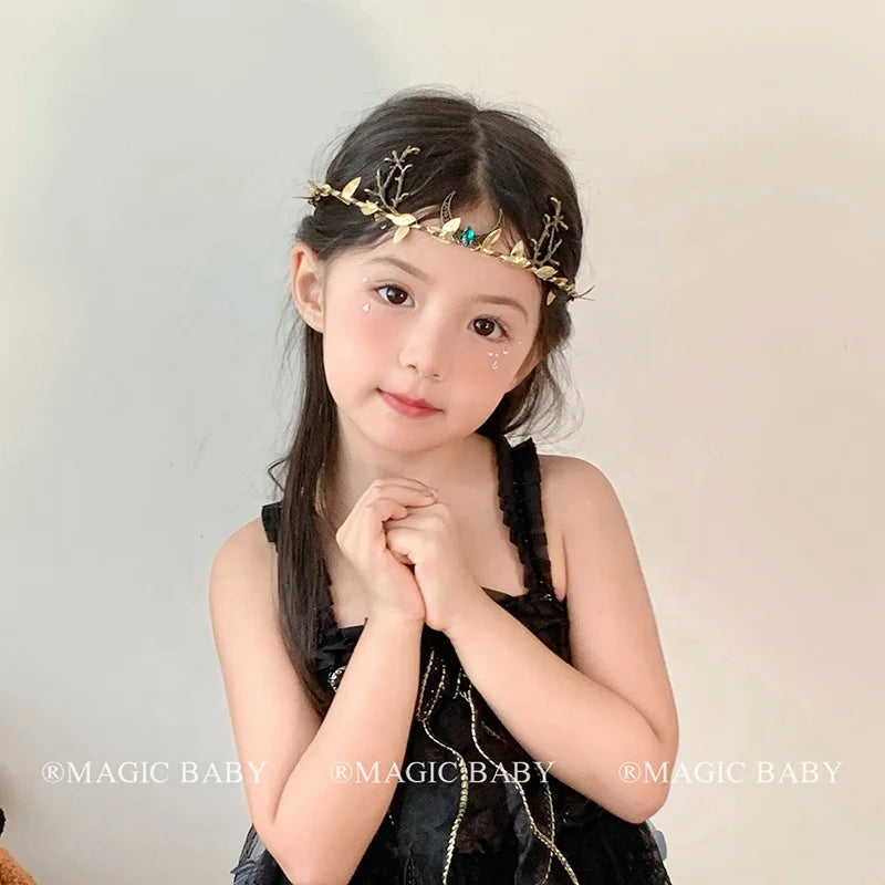 Vine Crystal Crown for Kids Queen Headband Rhinestones Elegant Princess Tiara Child Party Hair Accessories Royal Birthday Gift