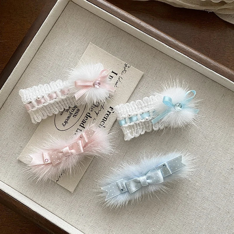 Fashion Bowknot Sweet Fluffy Cute Hair Clips for Girls Trendy Elegant Kawaii Alligators for Women Ladies Accessories in Stock