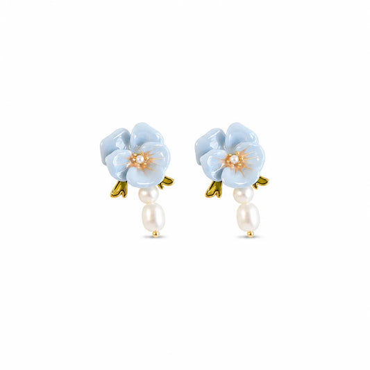 Female Blue Green Flower Shape Freshwater Pearl Earring Elegant Sweet Fashion Factory Price in Stock Jewelry for Women Causal