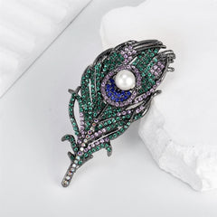 Fashionable Glitter Sparking Rhinestone Feather Elegant Brooches for Girls Vintage Pins Jewelry for Women Ladies Accessories