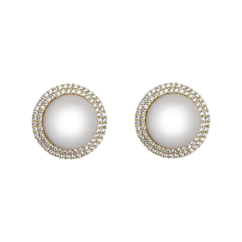 Light Luxury High-End Imitation Pearl Stud Earrings Women's Geometric Zircon Korean Sweet Elegant Fashion Earrings Jewelry Bulk