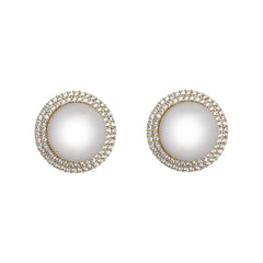 Light Luxury High-End Imitation Pearl Stud Earrings Women's Geometric Zircon Korean Sweet Elegant Fashion Earrings Jewelry Bulk