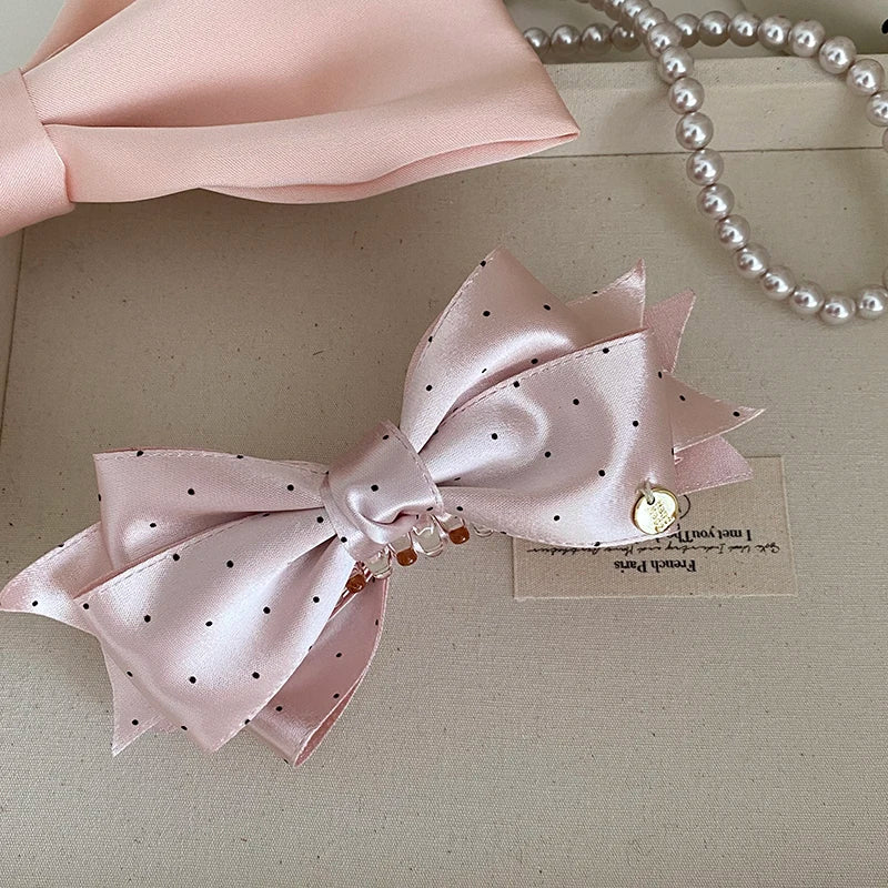 Fashion Sweet Polka Dot Bowknot Hair Clips for Girls Elegant Banana Clips for Women Ladies Hair Accessories in Stock Chic