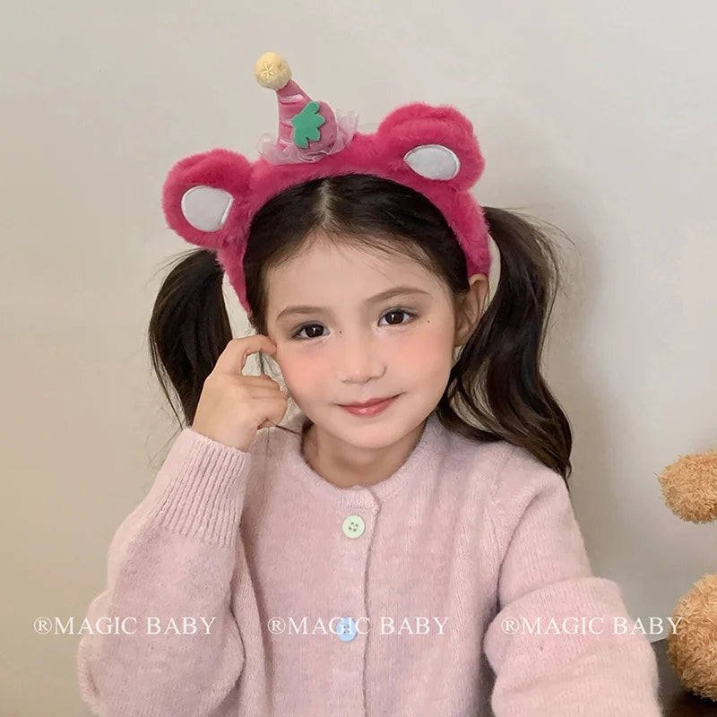 Sweet Cute Fashion Animals Bear Head Bands for Baby Girls Trendy Fluffy Kawaii Hair Bands for Kids Children Hair Accessories