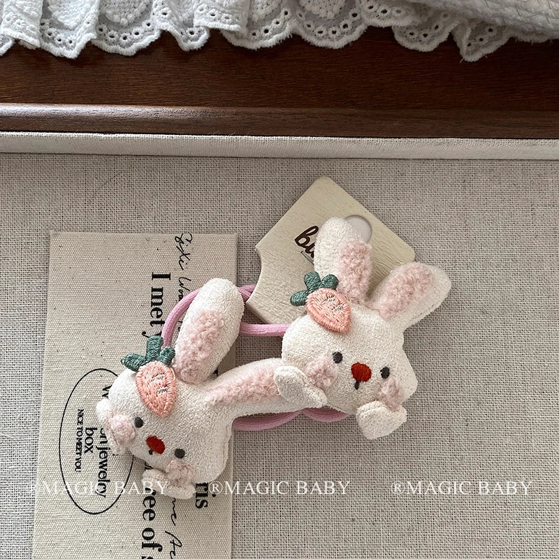 Cute Sweet Kawaii Animals Rabbit Scrunchies for Baby Girls Fashion High Elastic Hair Ties for Kids Children Hair Accessories